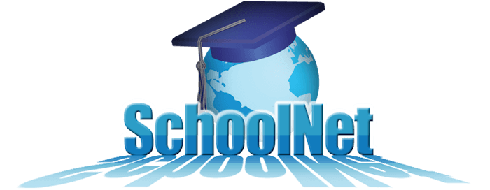 Logo Schoolnet mundo con birrete azul